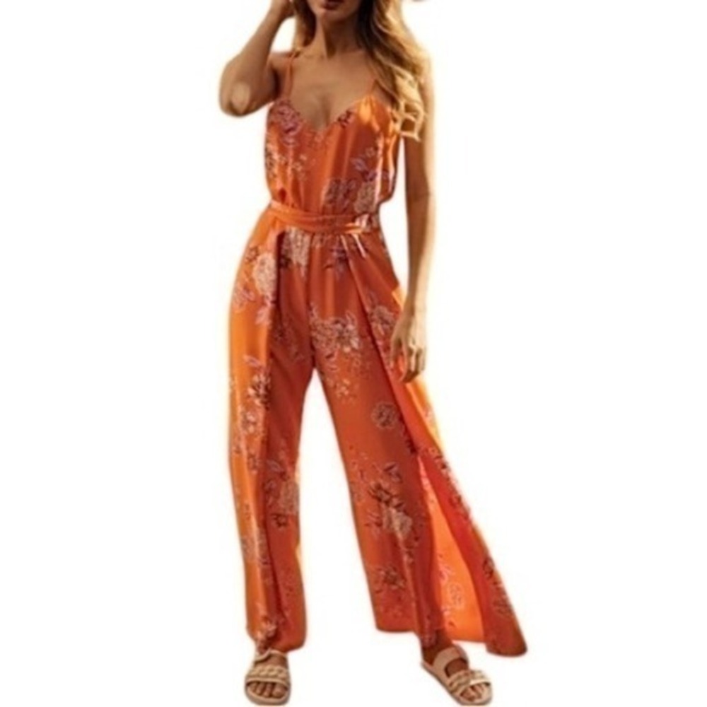 Vince Camuto Rio‎ Gardens Tie Waist Pockets  Wide-Leg Jumpsuit